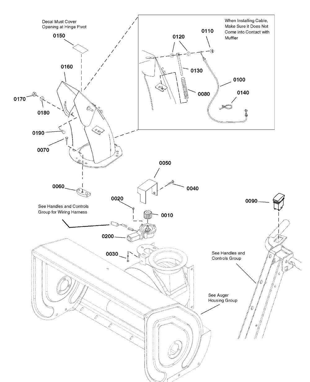Chute And Rotation Group Diagram and Parts List for 1695624-LP18979-1332PE 2009 Briggs and Stratton Snow Blower